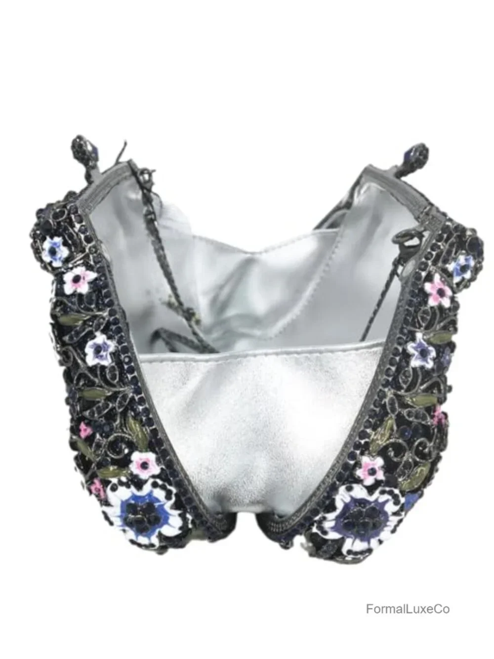 Flower Rhinestone Clutch Purse with Chain Straps Evening Bag